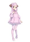  black_eyes cleffa dress full_body hand_up kasuka108 looking_at_viewer mary_janes medium_hair pantyhose personification petticoat pink_dress pink_hair pink_legwear pokemon puffy_sleeves ribbed_legwear shoes simple_background solo white_background white_footwear 