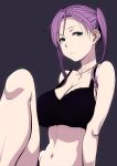  black_background black_bra bra breasts cleavage collarbone commentary_request green_eyes highres looking_at_viewer navel purple_hair puyo short_hair solo twintails underwear 