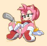  amy_rose anthro boots bottomless bracelet butt clothed clothing coolblue cum cum_in_pussy cum_inside dress eyelashes female fingering footwear gloves green_eyes hair hairband hedgehog jewelry mammal nipple_bulge nipples penis pussy simple_background sonic_(series) vaginal vaginal_fingering 