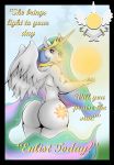  anthro breasts butt english_text equine female friendship_is_magic horn jimjamdoodles mammal my_little_pony nightmare_fuel nude princess_celestia_(mlp) rear_view side_boob solo text winged_unicorn wings 