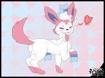  &lt;3 2018 anus balls blep blush canine classy eeveelution exhibition eyes_closed feral long_ears long_tail male mammal nintendo paws pok&eacute;mon pok&eacute;mon_(species) pose raised_tail ribbons simple_background solo sylveon tongue tongue_out video_games wicketrin 