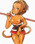  baboon blush breasts capcom clothed clothing corset cute featureless_crotch female fur hair hybrid mammal marvel_vs_capcom monkey naturally_censored nipples nude plain_background pole polearm primate pussy solo sonson staff tan unknown_artist white_background 