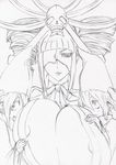  androgynous areola_slip areolae bad_id bad_pixiv_id bleach bleach:_zanpakutou_ibun_hen breasts cleavage drill_hair eyepatch gigantic_breasts greyscale highres japanese_clothes katen_kyoukotsu monochrome personification sketch skull sougyo_no_kotowari traditional_media yagyuu 