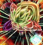  absurdres anger_vein attacking_viewer blank_eyes boots broly_(dragon_ball_super) chest clenched_hand commentary dragon_ball dragon_ball_super dragon_ball_super_broly energy evil_smile fighting_stance fingernails flying from_above full_body green_hair grin highres male_focus muscle nagare_seiya open_mouth purple_legwear scar shirtless short_hair smile spiked_hair super_saiyan teeth veins 