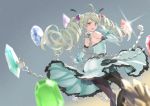  ahoge aiu_eo ass de_la_fille dress drill_hair elbow_gloves from_behind gem gloves granblue_fantasy highres long_dress pantyhose smile twintails 