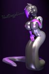  2018 3d_(artwork) anthro big_breasts breasts digital_media_(artwork) enderpup female glowing glowing_eyes hair linkette_(thatdoggolinkie) naga nude reptile scalie simple_background snake solo split_form standing thatdoggolinkie 