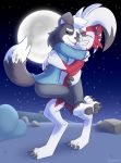  ambiguous_gender anthro canine clothed clothing detailed_background duo female fully_clothed hug lycanroc mammal nintendo nude outside pok&eacute;mon pok&eacute;mon_(species) rodricoro sephie sky video_games 