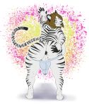  anthro anus backsack balls big_breasts big_butt breasts bulge butt clothing comfycushion dickgirl feline hand_on_butt intersex looking_back makeup mammal puffy_anus slightly_chubby smile solo spread_butt spreading tiger underwear 