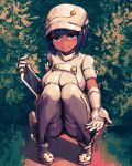  aether_foundation_employee aether_foundation_uniform allen_(makaroll) black_hair breasts cabbie_hat dark_skin employee_uniform full_body gloves hat large_breasts looking_at_viewer outstretched_arm pokemon pokemon_(game) pokemon_sm pouch reaching_out shirt short_hair short_sleeves shorts smile solo squatting tablet thighhighs uniform white_gloves white_hat white_legwear white_shirt 