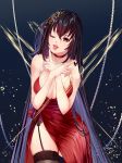  :p absurdres azur_lane black_hair black_legwear breasts choker cleavage commentary_request dress garter_straps hair_ornament highres large_breasts long_hair looking_at_viewer one_eye_closed red_choker red_dress red_eyes side_slit solo spaghetti_strap taihou_(azur_lane) thighhighs tongue tongue_out very_long_hair yople_star_man 