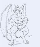  4_arms anthro balls bat_wings bedroom_eyes big_balls big_penis dragon erection gargoyle half-closed_eyes huge_balls huge_penis kittykage male masturbation membranous_wings multi_arm multi_limb multi_pec muscular muscular_male penis scalie seductive sketch solo western_dragon wings 