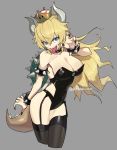  absurdres bare_hips bare_shoulders big_hair black_legwear black_nails blonde_hair blue_eyes bowsette bracelet breasts bumbum_hico cleavage collar collarbone cowboy_shot crown earrings fingernails garter_straps hair_between_eyes highres horns jewelry large_breasts leotard long_hair looking_at_viewer mario_(series) nail_polish new_super_mario_bros._u_deluxe pointy_ears sharp_fingernails sharp_teeth solo spiked_armlet spiked_bracelet spiked_collar spiked_shell spiked_tail spikes super_crown super_mario_bros. tail teeth thighhighs tongue tongue_out turtle_shell 