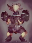  2017 anthro antlers anus balls black_fur blue_fur bulge butt captain_nikko cervine clothing digital_media_(artwork) exercise fur hooves horn invalid_tag jockstrap looking_at_viewer male mammal moose muscular muscular_male narsassus simple_background solo standing sweat underwear weightlifting weights white_fur workout 