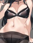  absurdres arm_support bad_id bad_twitter_id black_bra black_panties blue_hair bra breasts choker cleavage collarbone crotch_seam grey_background head_out_of_frame highres long_hair love_live! love_live!_sunshine!! medium_breasts panties panties_under_pantyhose pantyhose rosary sidelocks simple_background solo tem10 tsushima_yoshiko underwear underwear_only work_in_progress 