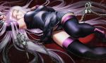  boots chain dress fate/stay_night fate_(series) fenrir_(fenlil0316) gray_eyes long_hair panties purple_hair rider signed thighhighs underwear weapon 