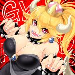  blonde_hair bowsette breasts cleavage crown dress horns large_breasts mario_(series) super_crown tail warugaki_(sk-ii) 