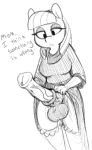  2018 animal_genitalia animal_penis anthro anthrofied balls clothing dialogue dickgirl dress english_text equine equine_penis erection friendship_is_magic frock horse intersex legwear mammal maud_pie_(mlp) mcsweezy monochrome my_little_pony penis pony sketch solo stockings text 