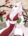  amaterasu anthro breasts canine capcom clothed clothing cosplay deity female fur mammal markings pussy red_markings skylosminkan solo video_games white_fur wolf yellow_eyes ōkami 