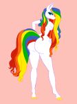  anthro anthrofied big_butt blue_eyes butt cocaine-leopard crossgender equine eyeshadow female fur hair hands_on_hips hooves horse horse_tail long_hair long_tail looking_at_viewer looking_back makeup mammal multicolored_hair multicolored_tail rainbow_brite rainbow_hair rainbow_mane rainbow_tail rear_view simple_background solo standing starlite thin_waist white_fur 