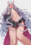  character_request clothed clothing female front_view fur hair horn humanoid long_hair low-angle_view navel not_furry open_mouth pink_eyes rabbit_(wlsdnjs950) simple_background solo tongue tongue_out unknown_species white_background white_fur white_hair 