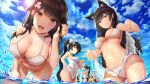  :d absurdres adjusting_hair akagi_(azur_lane) alternate_costume animal_ears ass ass_visible_through_thighs atago_(azur_lane) azur_lane bangs bikini black_hair black_legwear blue_bikini blue_eyes blue_sky blunt_bangs blush bow breasts brown_eyes brown_hair cat_ears choukai_(azur_lane) cleavage closed_mouth cloud extra_ears eyebrows_visible_through_hair fang fox_ears fox_tail groin gui_ss hair_between_eyes hair_flaps hair_ornament hair_ribbon highres huge_filesize kaga_(azur_lane) large_breasts leaning_forward lifted_by_self long_hair long_sleeves looking_at_viewer maya_(azur_lane) mole mole_under_eye multiple_girls multiple_tails navel open_mouth outdoors red_bikini red_eyes ribbon sarong sarong_lift short_hair skirt sky smile sparkle splashing stomach sunlight swept_bangs swimsuit tail takao_(azur_lane) thighs wading wet white_bikini white_hair white_ribbon yamashiro_(azur_lane) 