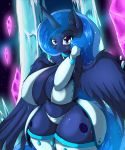  2018 anthro big_breasts breasts clothing cutie_mark digital_media_(artwork) equine feathered_wings feathers female friendship_is_magic hair hi_res horn huge_breasts legwear long_hair mammal my_little_pony princess_luna_(mlp) solo suirano winged_unicorn wings 