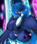  2018 anthro areola big_breasts breasts clothing cutie_mark digital_media_(artwork) equine feathered_wings feathers female friendship_is_magic hair hi_res horn huge_breasts legwear long_hair mammal my_little_pony nipples princess_luna_(mlp) solo suirano winged_unicorn wings 