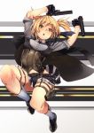  arms_up bangs black_footwear black_gloves black_jacket blonde_hair blush braid breasts closed_mouth collared_shirt commentary corset dual_wielding eyebrows_visible_through_hair fu-ta full_body girls_frontline gloves green_eyes grey_shirt gun half_gloves holding holding_gun holding_weapon holster jacket jacket_on_shoulders jumping loafers looking_at_viewer medium_breasts necktie open_mouth pinstripe_pattern shirt shoes short_hair sidelocks skirt sleeves_folded_up sock_garters socks solo striped striped_skirt striped_vest thigh_holster thigh_strap twintails vest weapon welrod_mk2 welrod_mk2_(girls_frontline) 