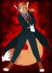  2018 4_toes 5_fingers anthro barefoot blood canine digital_media_(artwork) digitigrade fox holding_object holding_weapon inkrend male mammal melee_weapon solo standing sword toes weapon 