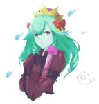  bad_id bad_pixiv_id bow commentary_request crown dress drill_hair fan feather_fan folding_fan green_hair green_skin hair_between_eyes hair_bow hitodama long_hair looking_at_viewer mario_(series) new_super_mario_bros._u_deluxe paper_mario purple_dress purple_eyes red_bow resaresa sebastian_(paper_mario) super_crown taro_(bocemon0807) upper_body 