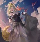  bowsette cleavage dress horns kimyo leotard new_super_mario_bros._u_deluxe see_through skirt_lift tail 