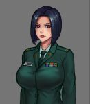  black_hair breasts brown_eyes buttons collared_shirt commentary_request jin_yi_dui large_breasts looking_at_viewer military military_uniform necktie original parted_lips shirt short_hair uniform 
