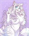  anthro apes big_breasts breasts featureless_breasts featureless_crotch feline female mammal open_mouth smile solo thick_thighs v_sign voluptuous 