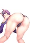  ass ass_focus bare_shoulders bent_over black_panties commentary_request eyebrows_visible_through_hair fate/grand_order fate_(series) from_below highres horns looking_at_viewer looking_back panties purple_eyes purple_hair short_hair shuten_douji_(fate/grand_order) sikijou77o simple_background solo thighs underwear white_background 