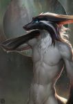  anthro black_fur blue_eyes fur male pheonix simple_background solo wet white_fur wildering 