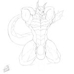  angrypotato96 anthro big_penis bulge clothing dragon greyscale hands_behind_back huge_penis kneeling looking_at_viewer male monochrome muscular muscular_male penis sketch solo underwear 