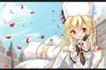  blonde_hair blush commentary_request eyebrows_visible_through_hair fingerless_gloves girls_frontline gloves hair_between_eyes hat highres jacket long_hair long_sleeves matsuo_(matuonoie) military military_jacket military_uniform nagant_revolver_(girls_frontline) open_mouth red_eyes shirt uniform white_shirt winter_clothes 