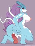  2018 anthro anthrofied areola blush breasts butt digital_media_(artwork) dildo female hi_res legendary_pok&eacute;mon nintendo nipples pinkcappachino pok&eacute;mon pok&eacute;mon_(species) pok&eacute;morph pussy sex_toy signature simple_background solo suicune video_games 