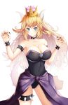  armlet bare_shoulders black_nails blonde_hair blue_eyes bowsette bracelet breasts cleavage collar collarbone crown hands_up horns jewelry kotomaru_(sirouko9511) large_breasts leotard long_hair looking_at_viewer mario_(series) nail_polish new_super_mario_bros._u_deluxe purple_skirt sharp_nails skirt solo spiked_armlet spiked_bracelet spiked_collar spiked_thighlet spikes standing super_crown tail thighlet very_long_hair white_background 