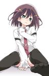  black_legwear brown_hair green_eyes hair_ornament hairclip ixy necktie saki saki_achiga-hen school_uniform shindouji_school_uniform short_hair skirt tsuruta_himeko 