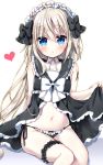  :o asymmetrical_hair babydoll bare_arms bare_shoulders black_babydoll black_bow black_panties black_sailor_collar blonde_hair blue_eyes blush bow bow_panties collarbone commentary_request fingernails frilled_hairband frilled_sailor_collar frills hair_bow hairband heart highres leg_garter long_hair looking_at_viewer navel original panties parted_lips ribbon sailor_collar side-tie_panties sitting solo tia-chan uchuuneko underwear very_long_hair white_ribbon 