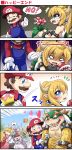  2boys 3girls 4koma =_= ?_block arm_hug attack bare_arms bare_shoulders black_collar black_dress blank_eyes blocking blonde_hair blood blue_eyes blush boo borrowed_design bowser bowsette bracelet brown_eyes brown_hair claws collar comic commentary crown crying crying_with_eyes_open day dress earrings emphasis_lines empty_eyes facial_hair fang geoduck ghost ghost_tail gloom_(expression) gloves green_hair hair_between_eyes hat heart highres holding holding_weapon horns jewelry long_hair long_sleeves looking_at_another mace mario mario_(series) motion_lines multiple_boys multiple_girls mustache new_super_mario_bros._u_deluxe no one_eye_closed open_mouth outdoors overalls parody pink_dress piranha_plant pointy_ears ponytail princess_king_boo princess_peach puffy_short_sleeves puffy_sleeves purple_eyes rejection scales sekiguchi_miiru shaded_face sharp_teeth short_sleeves smile sparkle spiked_armlet spiked_bracelet spiked_collar spiked_mace spiked_shell spikes strapless strapless_dress super_crown super_mario_bros. sweater tears teeth turtle_shell weapon white_dress yaoi 