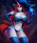  2018 5_fingers anthro big_breasts bra breasts cleavage clothed clothing cutie_mark digital_media_(artwork) equine eyewear fan_character female glasses hat horn legwear mammal midriff my_little_pony navel nitricacid one_eye_closed panties smile solo standing stockings thigh_highs underwear unicorn wide_hips 