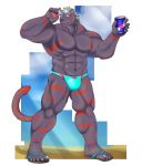  2018 abs absurd_res anthro biceps clothing digital_media_(artwork) dragon0324r eyewear feline fur hi_res male mammal muscular muscular_male nipples pecs simple_background solo speedo sunglasses swimsuit tiger 