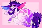  2018 ambiguous_gender antennae anthro biped blue_tongue cheek_tuft claws dragon fangs freckles fur furred_dragon hair half-closed_eyes heterochromia honey-beest long_ears long_tail long_tongue neck_tuft neon pink_background pink_eyes pink_fur pink_tongue portrait purple_eyes purple_fur purple_hair sharp_teeth simple_background snout solo spots striped_fur striped_tail stripes tail_tuft teeth toe_claws tongue tuft white_fur white_stripes 