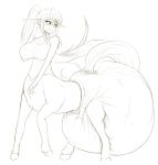  5_fingers big_breasts blush bra breasts centaur centorea_shianus_(monster_musume) clothing diaper embarrassed equine equine_taur feces female frown hair hyper hyper_feces hyper_messing hyper_soiling long_hair long_ponytail looking_back mammal messy_diaper monster_musume pointy_ears pooping prettypaddedprincess scat sketch soiling soiling_diaper solo taur underwear 