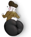  4_fingers ? alpha_channel amber_eyes anthro big_butt big_ears blush brown_eyes butt butt_shot clothed clothing floppy_ears fully_clothed fur hat invalid_tag jeans lagomorph looking_back male mammal pants rabbit savourysausages signature simple_background slightly_chubby sweater translucent transparent_background white_fur 