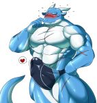  &lt;3 anthro blush bulge clothing dragon erection humanoid_penis male muscular muscular_male penis penis_outline scar sheeporwolf solo speedo standing sweat swimsuit 