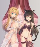  animal_ear_fluff animal_ears ass ass_visible_through_thighs babydoll backless_dress backless_outfit black_hair black_panties blonde_hair blue_eyes blush breasts cat_ears cat_lingerie cat_tail collar commentary_request covered_nipples cowboy_shot curtains dress dress_lift elf eyebrows_visible_through_hair fang flat_chest from_behind green_eyes hair_between_eyes hairband hand_to_own_mouth highres indoors isekai_maou_to_shoukan_shoujo_dorei_majutsu large_breasts leg_garter lifted_by_self long_hair looking_at_viewer looking_back meme_attire metal_collar multiple_girls navel no_bra no_panties open_mouth panties pantyhose pointy_ears rem_galeu rhineheim see-through shera_l_greenwood shirt_lift sideboob sidelocks skindentation small_breasts smile tail tentacles tentacles_under_clothes thigh_gap thigh_strap thighhighs torn_clothes torn_legwear underwear white_dress white_legwear window 
