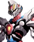  armor commentary detail glowing gridman_(ssss) male_focus no_humans orange_eyes shoulder_armor simple_background solo ssss.gridman tokusatsu translation_request user_aurf2327 white_background 